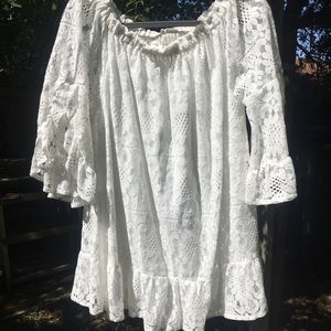 White Lace off-the-shoulder Dress/ Tunic